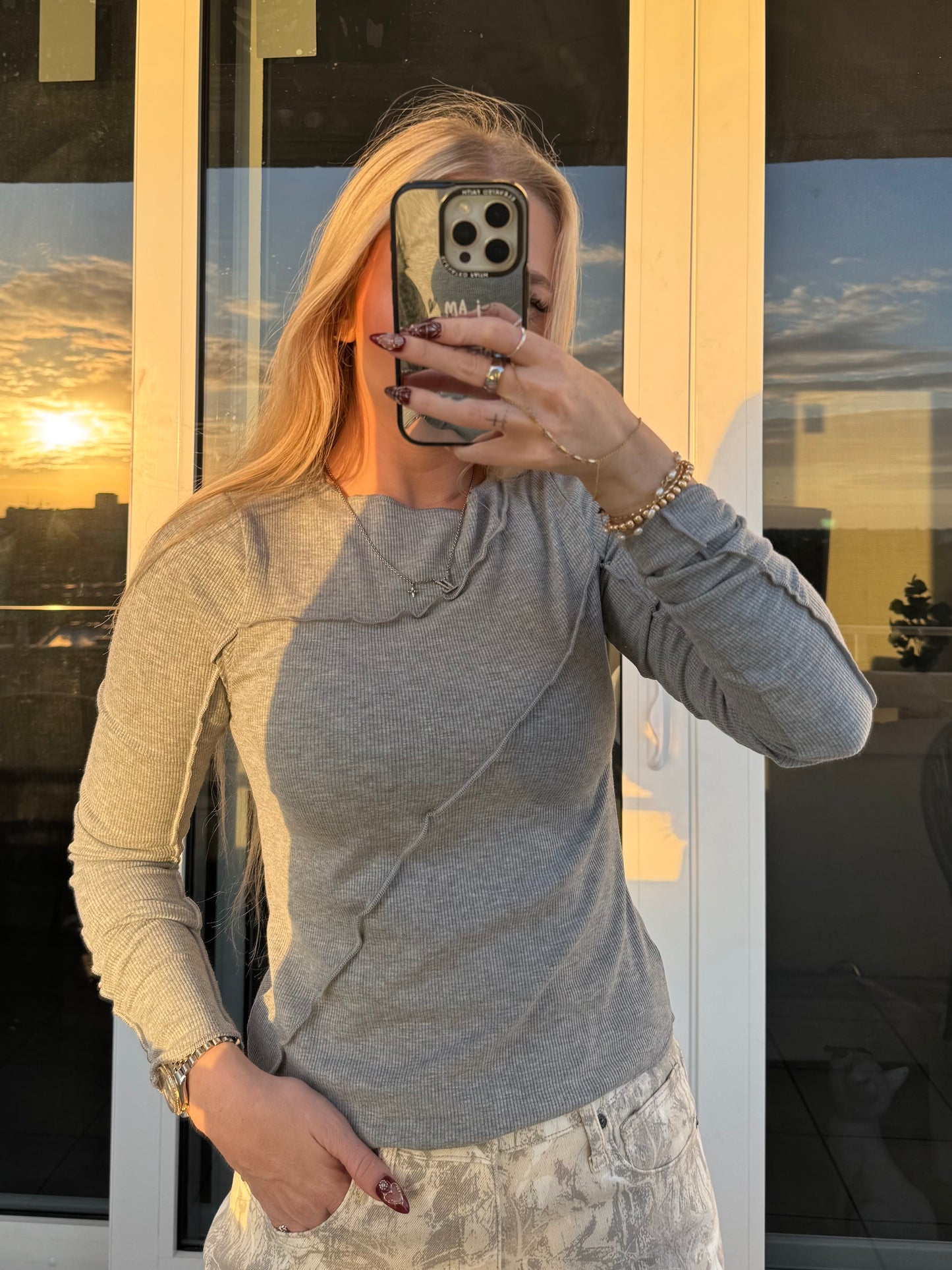 Grey Ribbed Long Sleeve