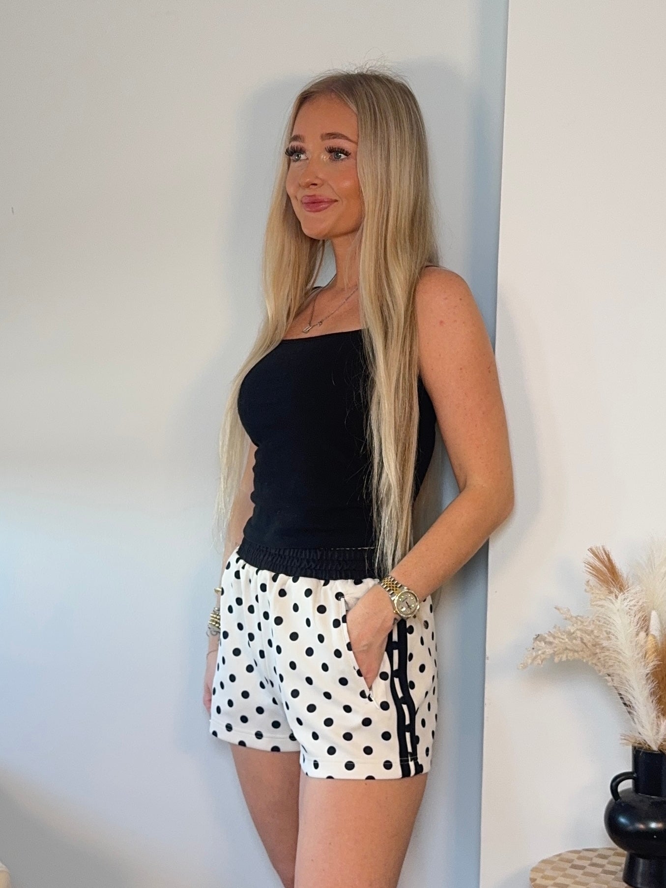Black/ White Polka Dot Track Shorts