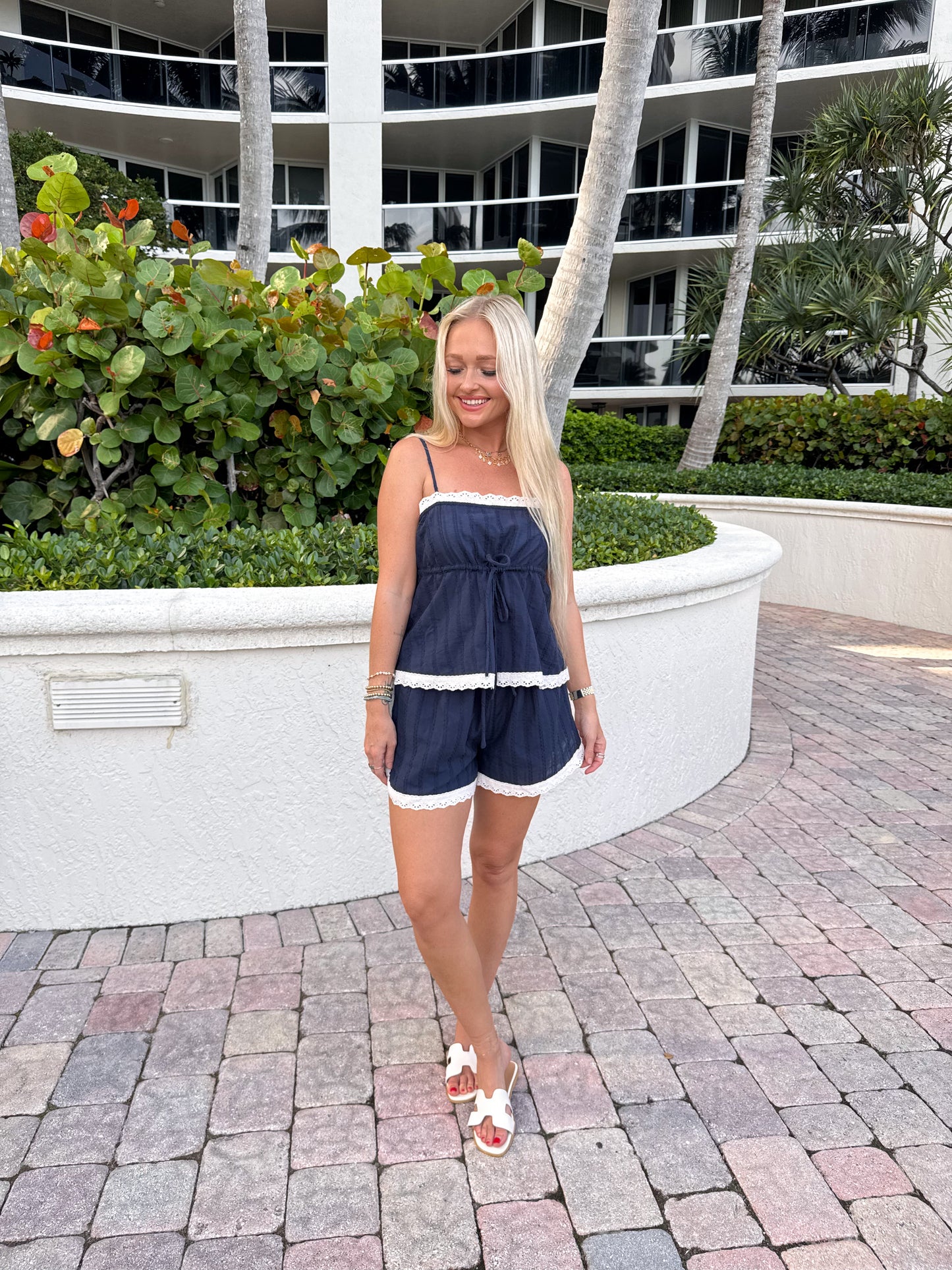 Pretty In Eyelet Set- Navy