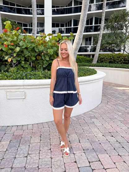 Pretty In Eyelet Set- Navy