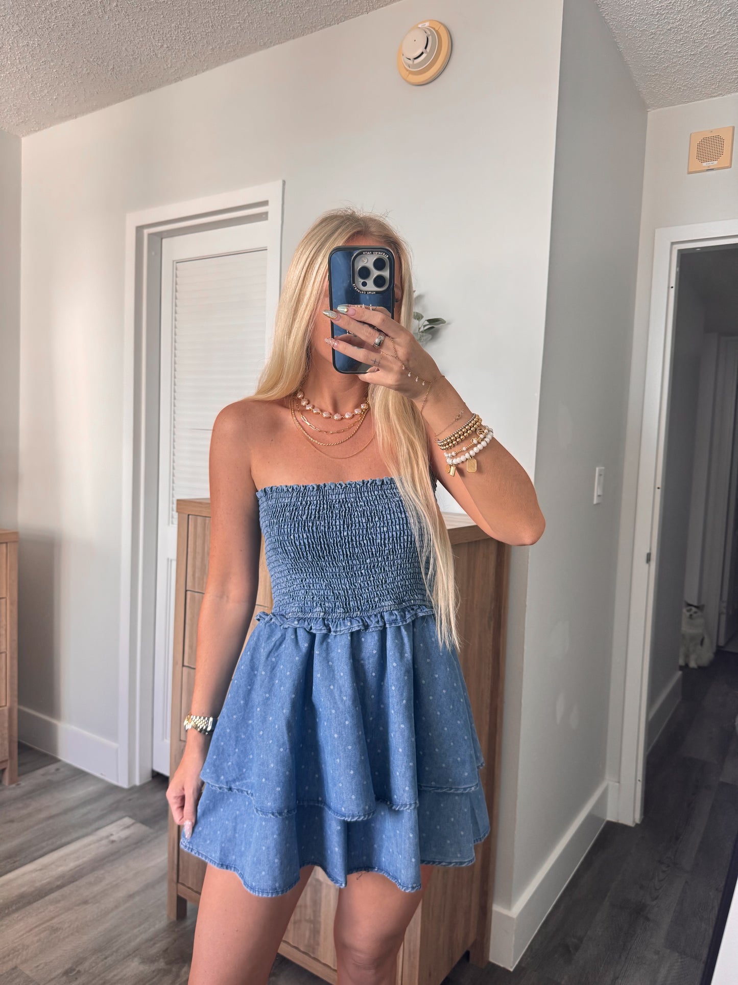 Penelope Polka Dot Denim Romper