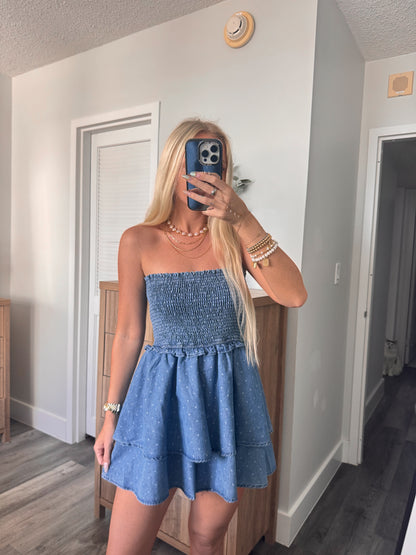 Penelope Polka Dot Denim Romper