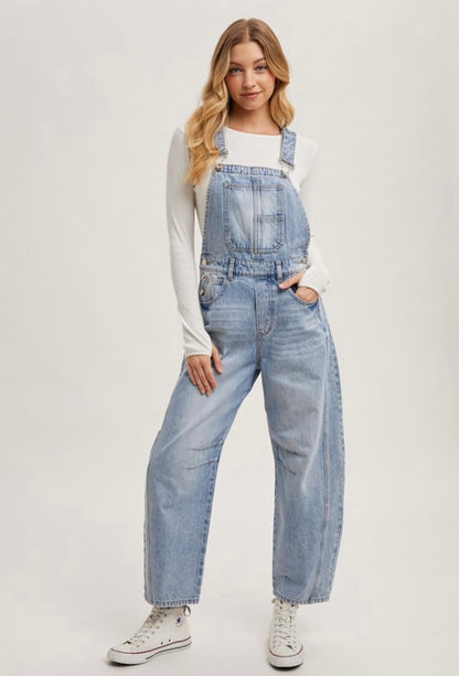 Denim Barrel Overalls
