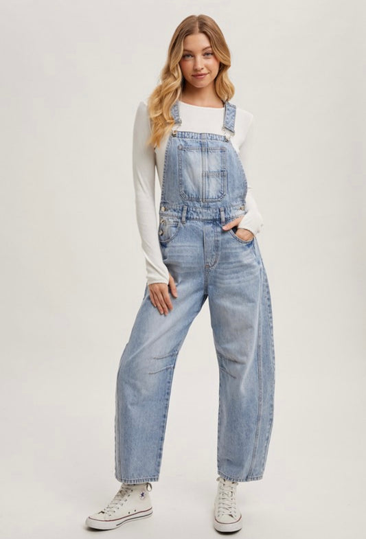 Denim Barrel Overalls