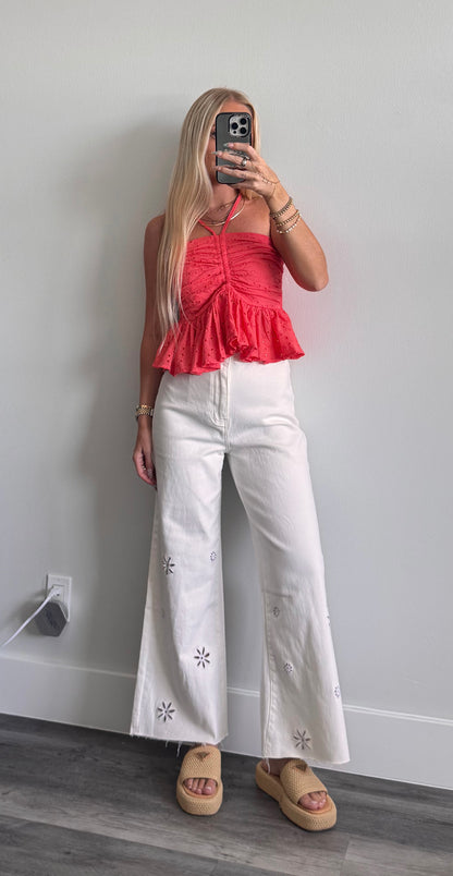 White Cut Out Eyelet Jeans