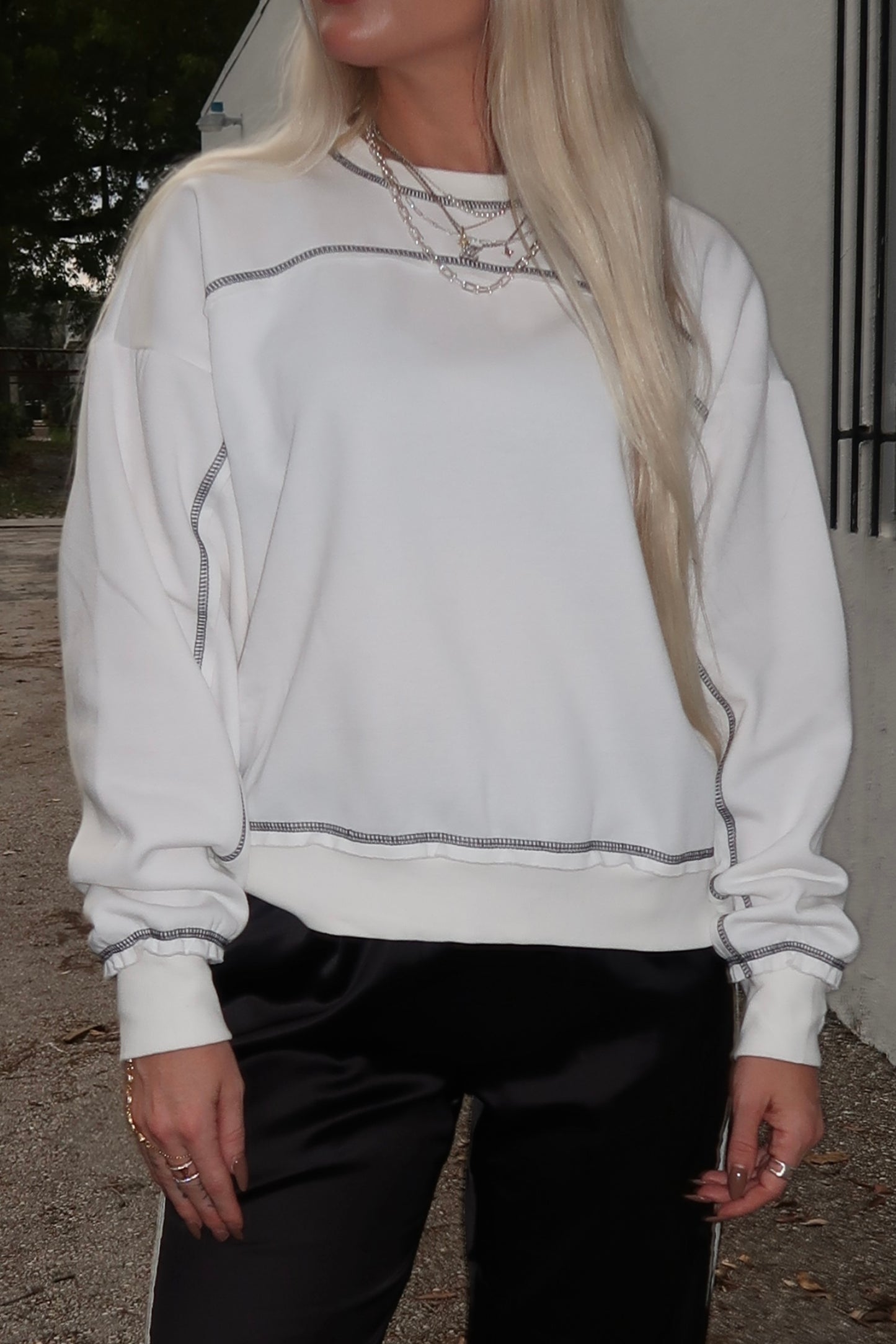 White with Black Stitching Sweatshirt