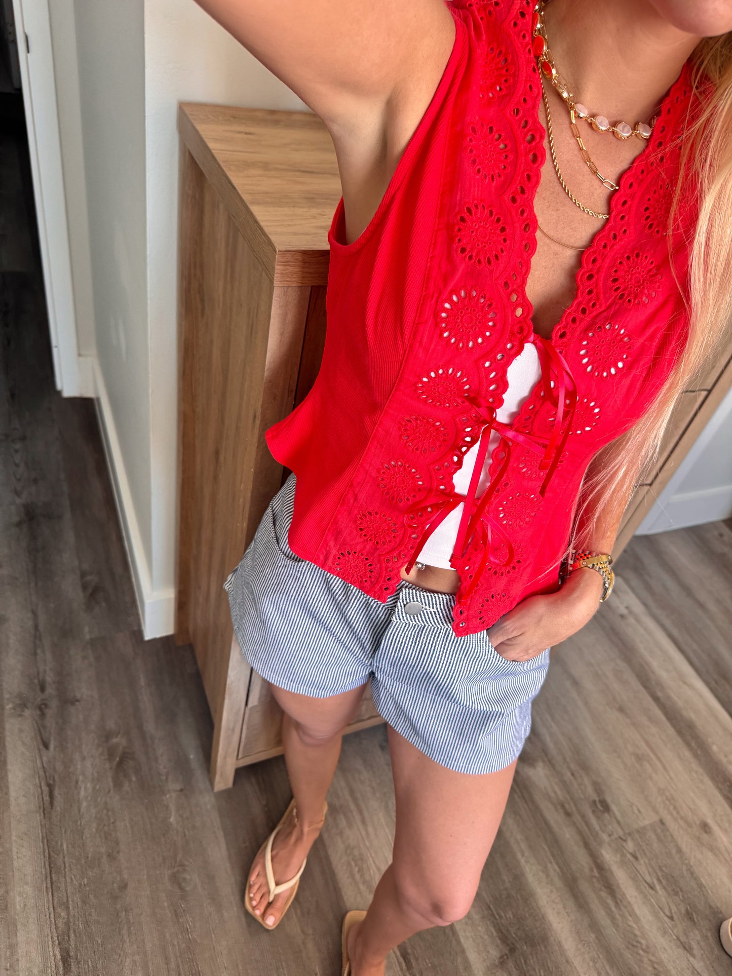 Haven Eyelet Tank- Red