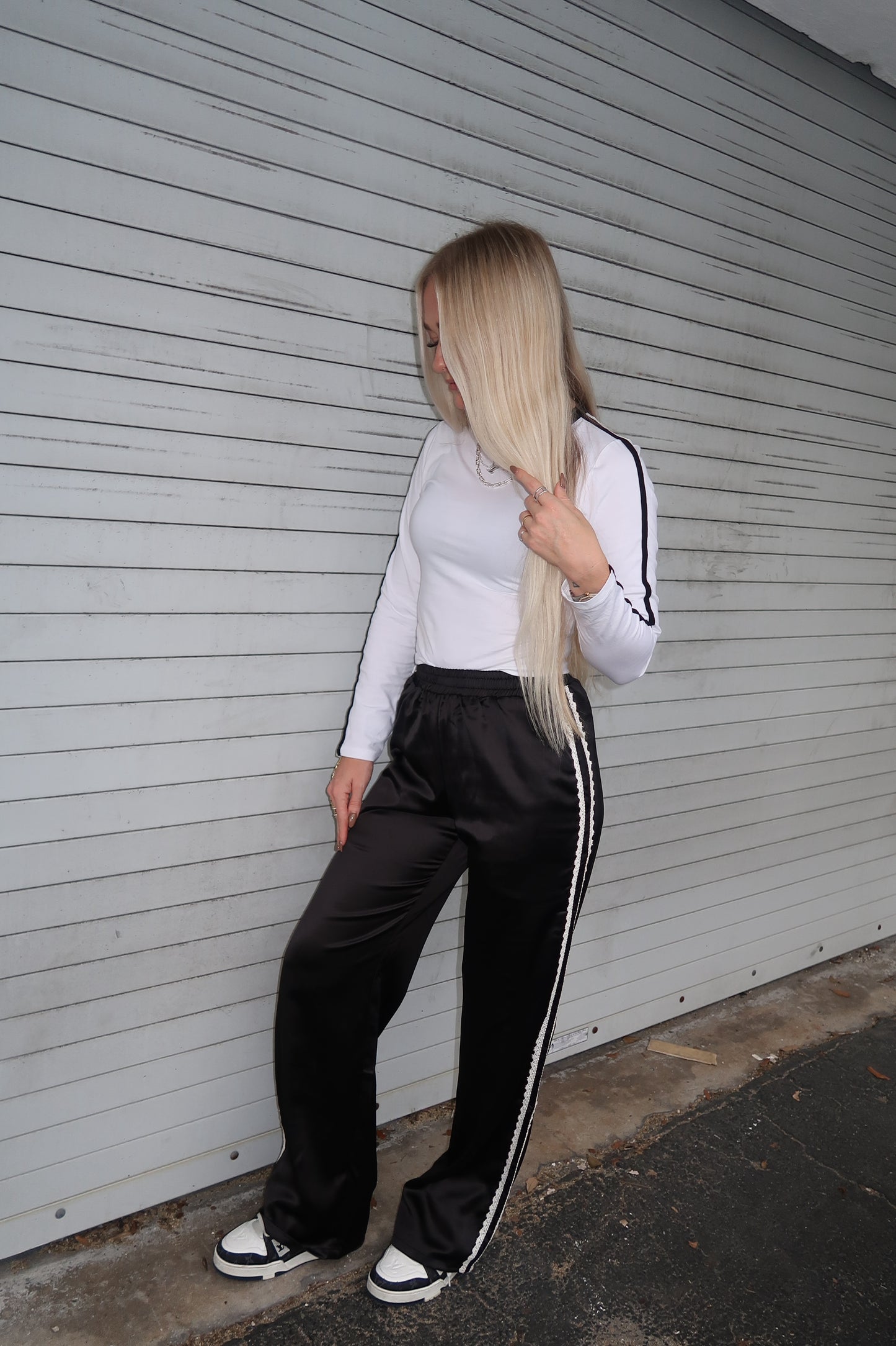 White with Black Trim Long Sleeve