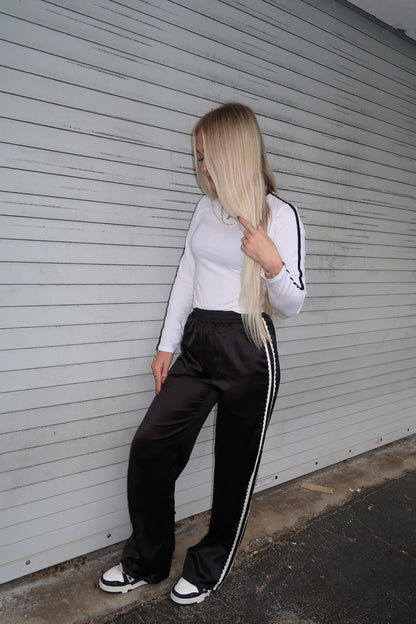 White with Black Trim Long Sleeve