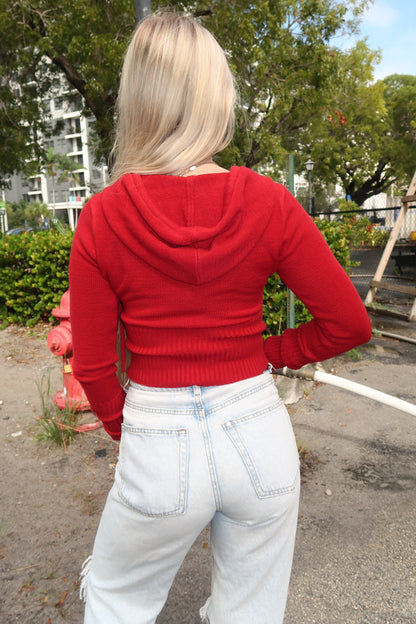 Red Knit Cropped Jacket