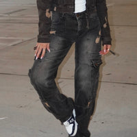 Washed Distressed Cargo Jeans