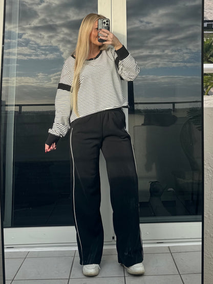 Black with White Piping Sweatpants