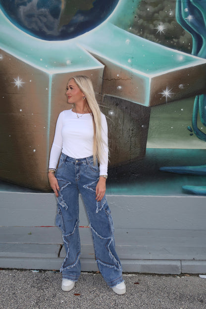 Distressed Star Cargo Jeans