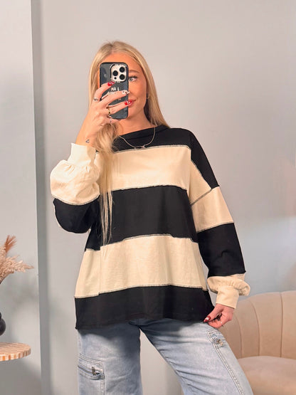 Cream/ Black Oversized Long Sleeve