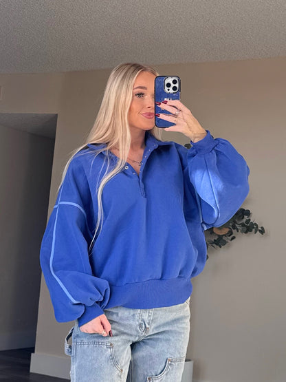 Royal Blue Snap Button Pullover