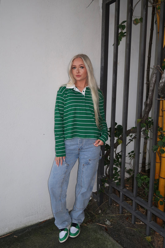 Green Striped Rugby Long Sleeve
