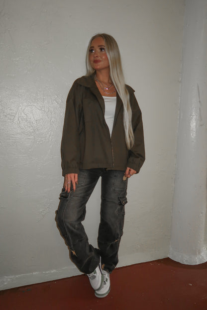 Olive Corduroy Collar Jacket