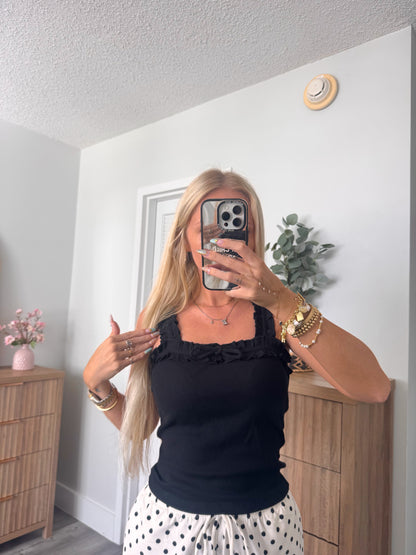 Black Ruffle Bow Tank