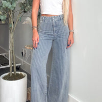 Stripe Denim Frayed Hem Jeans