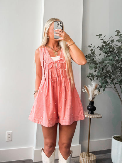 Pretty In Pearls Denim Romper