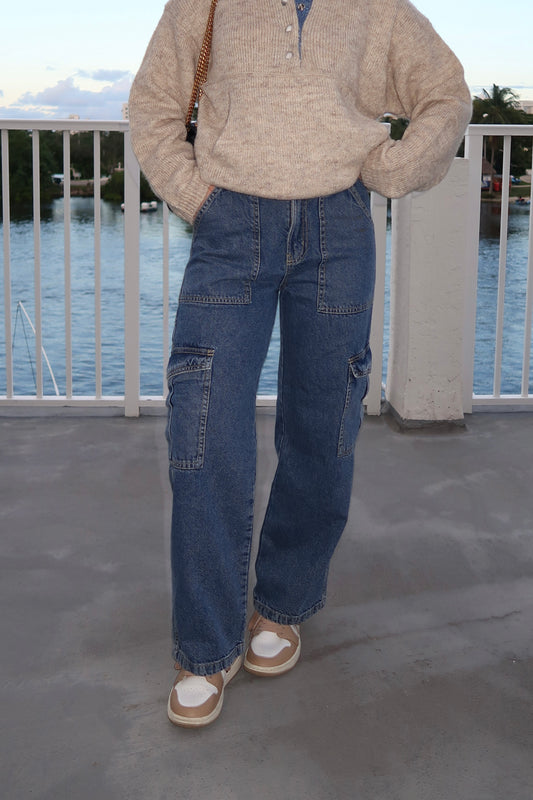 Medium Wash Cargo Jeans