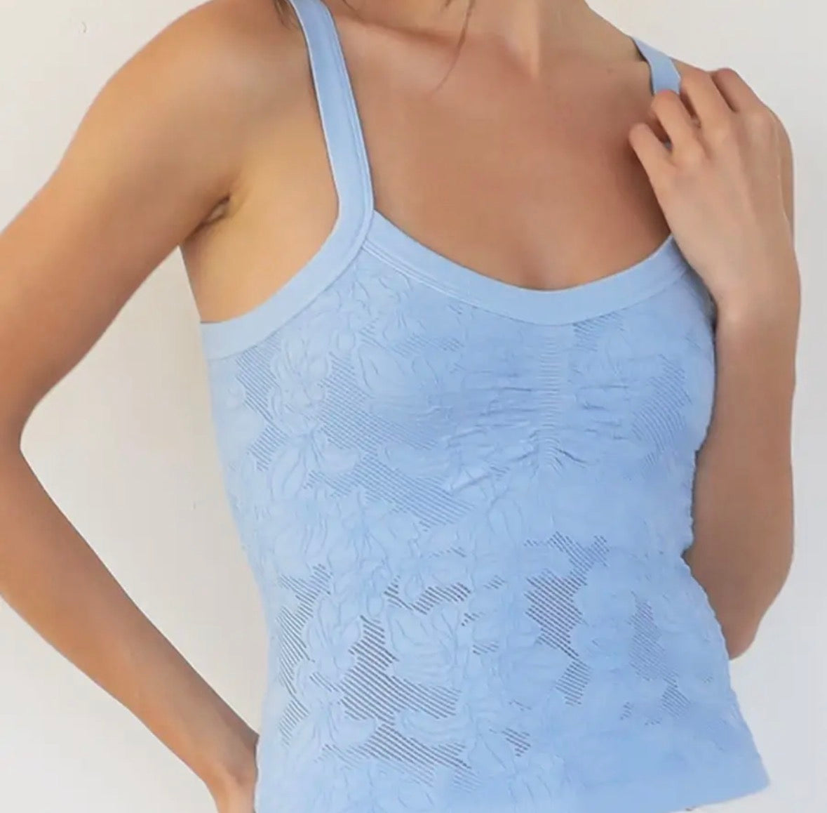 Nikki Blue Lace V Neck Tank