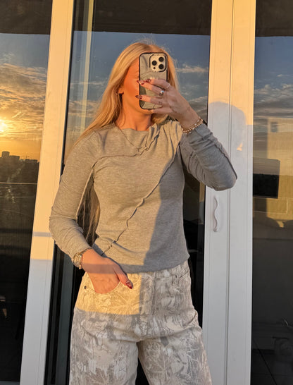 Grey Ribbed Long Sleeve