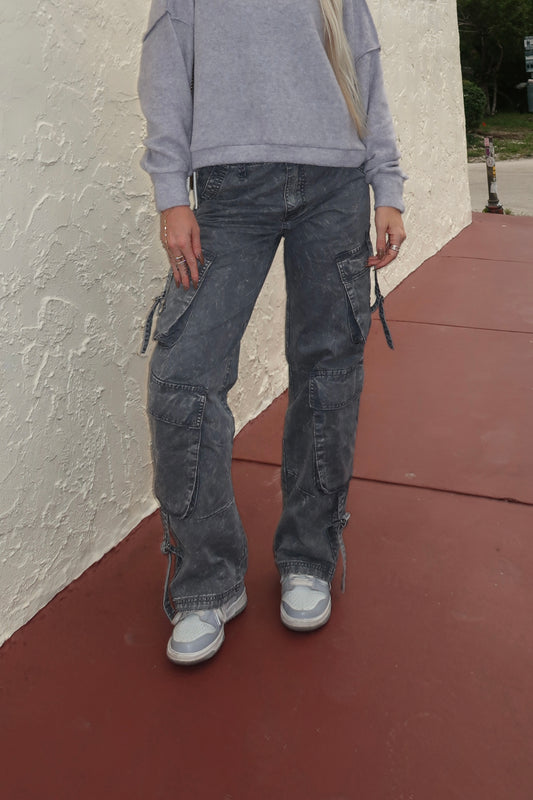 Charcoal Washed Cargo Pants