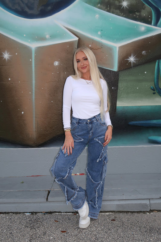 Distressed Star Cargo Jeans
