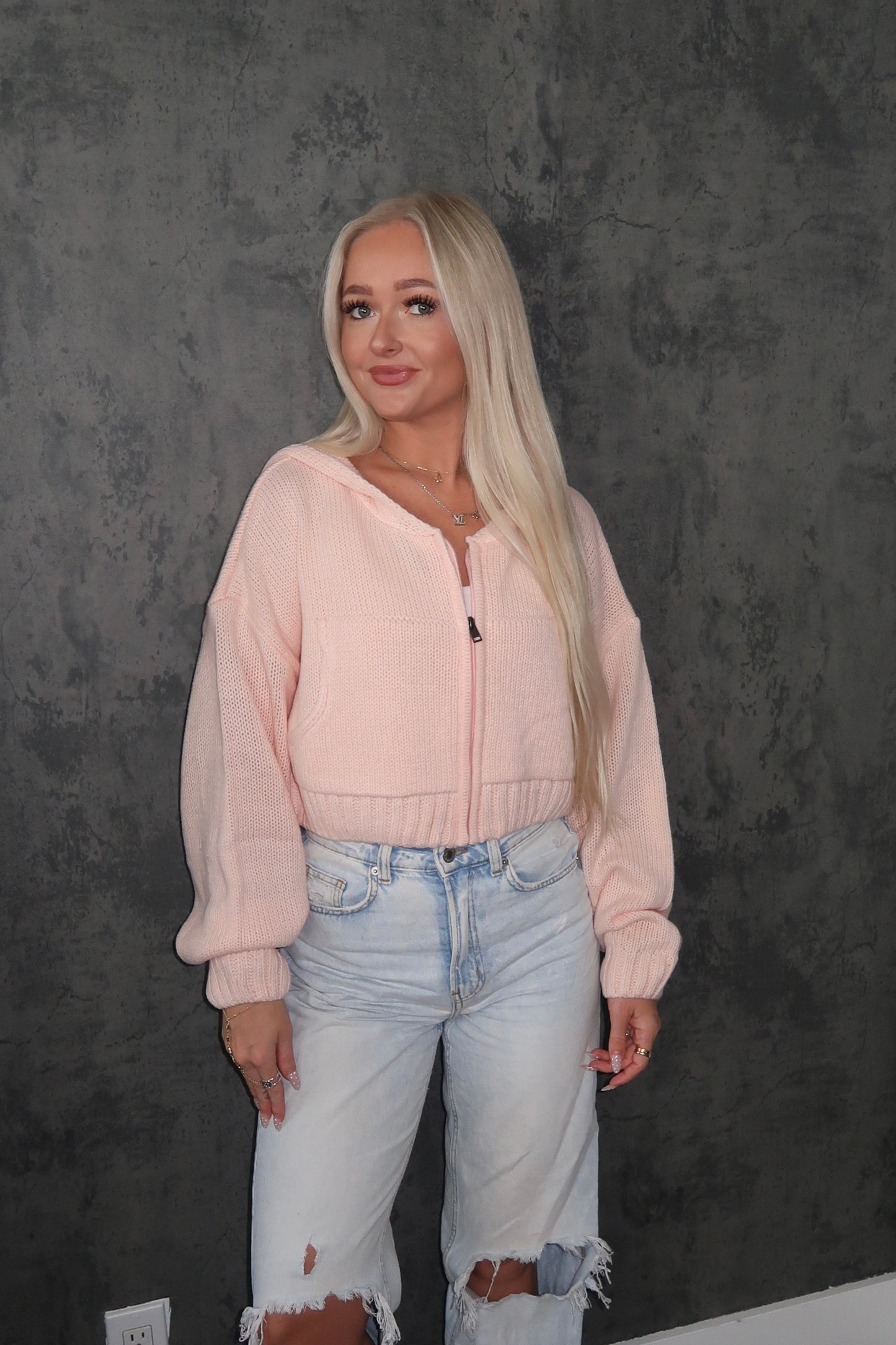Cropped Knit Zip Up
