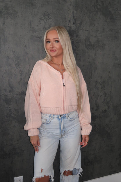 Cropped Knit Zip Up