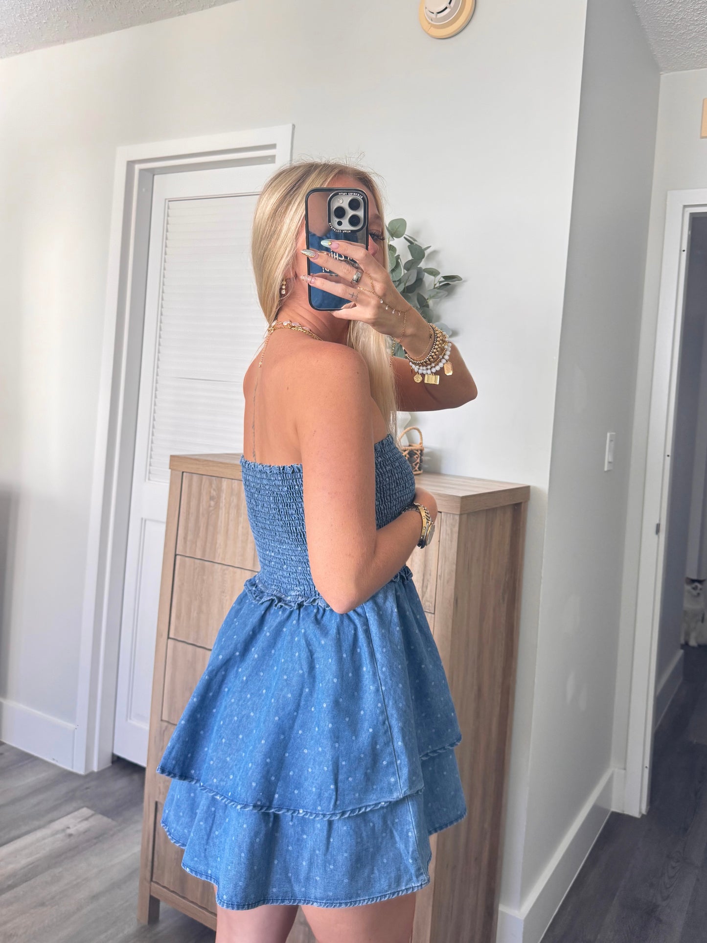 Penelope Polka Dot Denim Romper