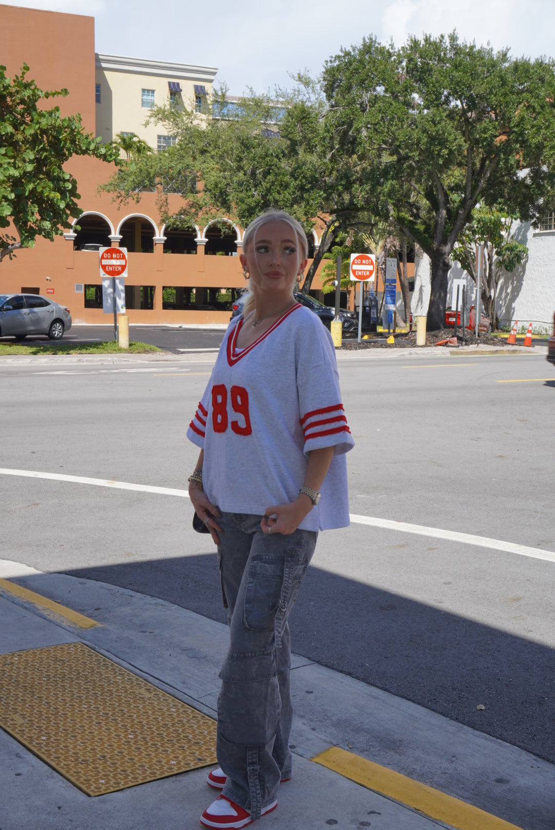 Grey/ Red 89 Cotton Jersey