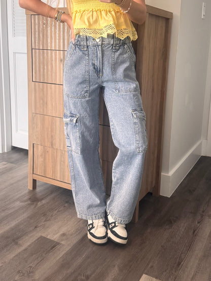 Medium Wash Cargo Jeans