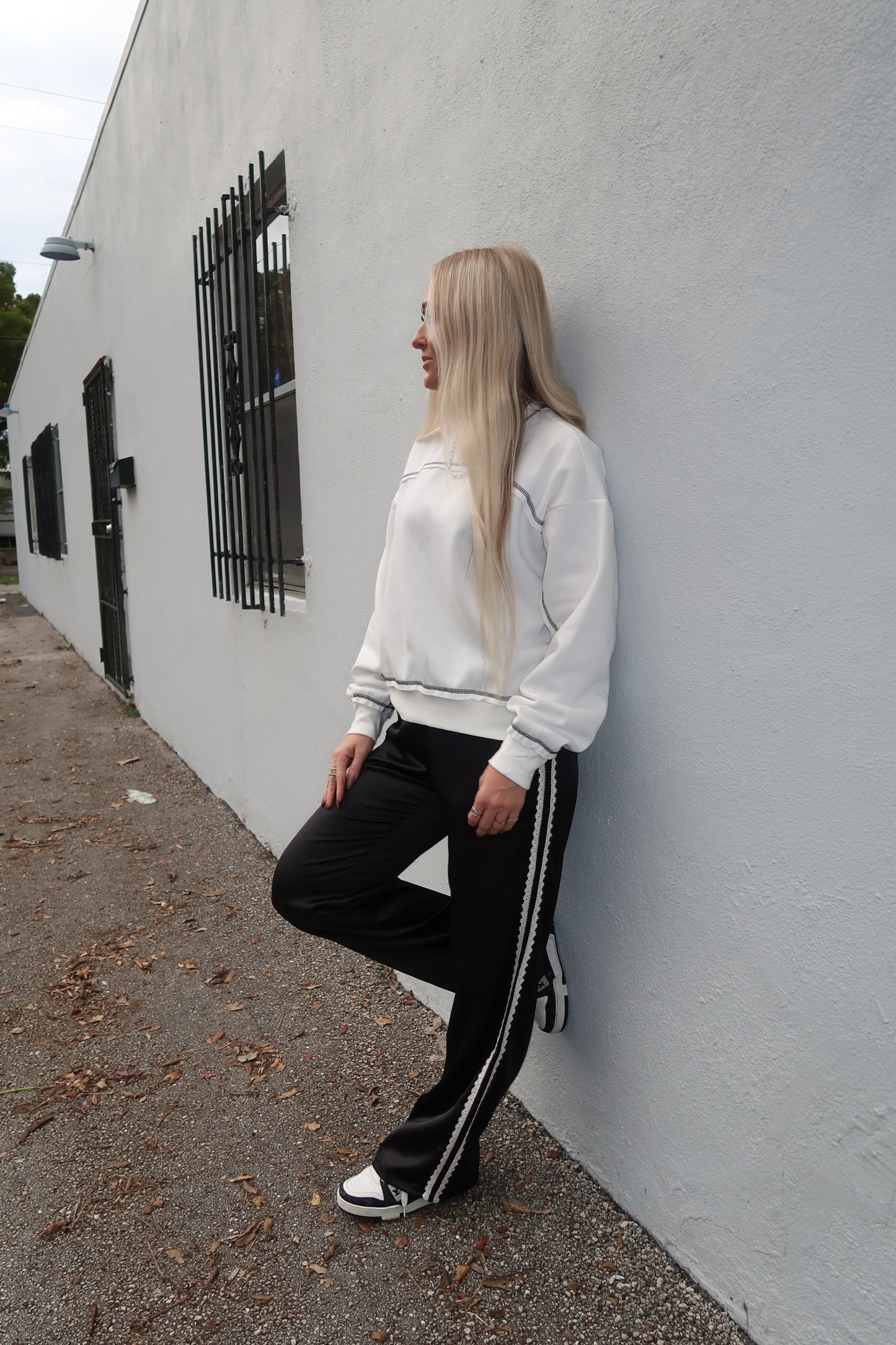 White with Black Stitching Sweatshirt