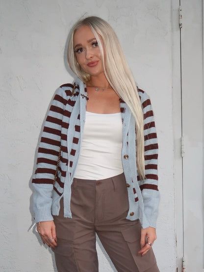 Blue & Brown Button Up Cardigan