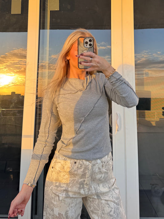 Grey Ribbed Long Sleeve