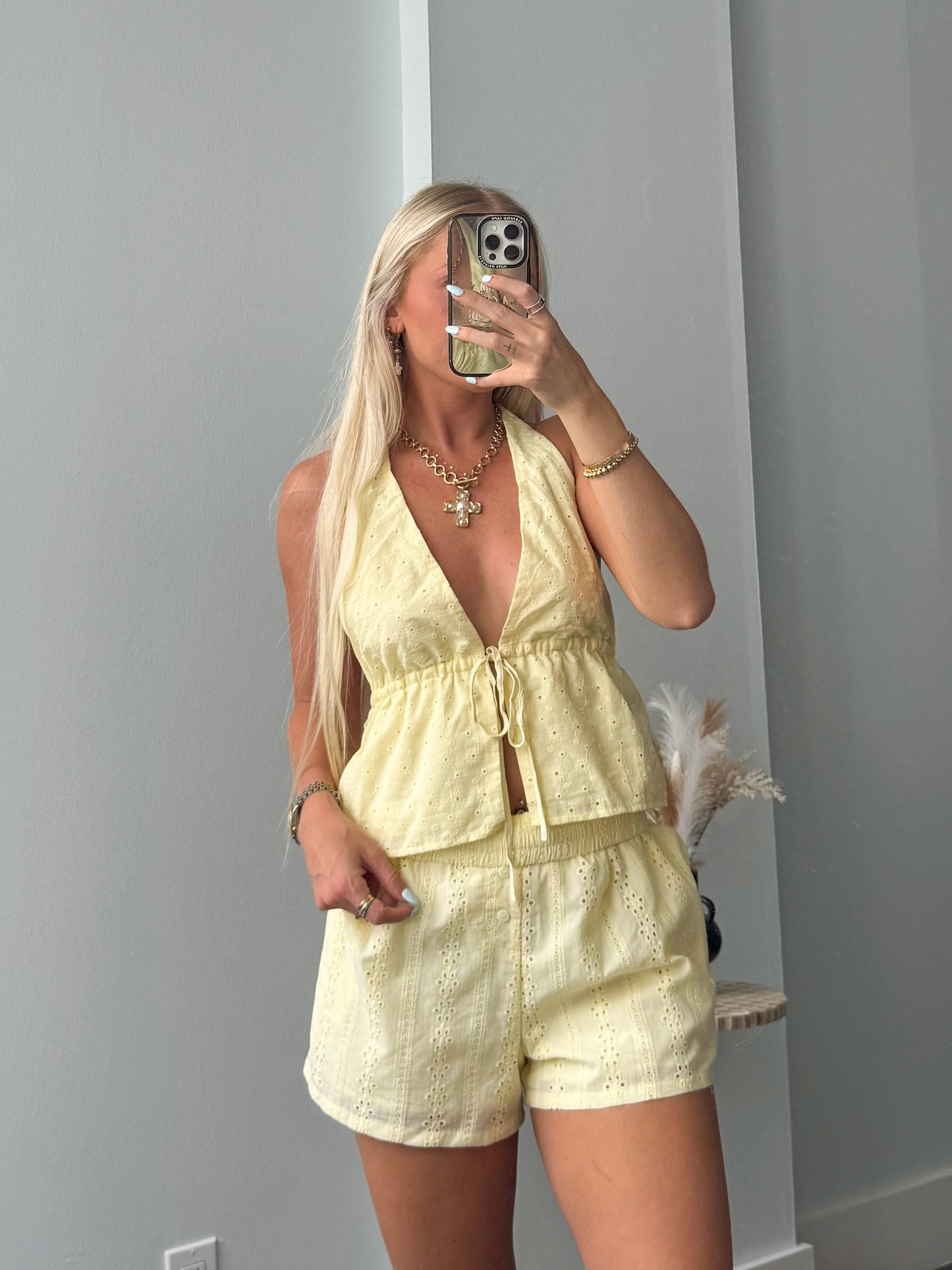 Eyelet Era Shorts- Yellow