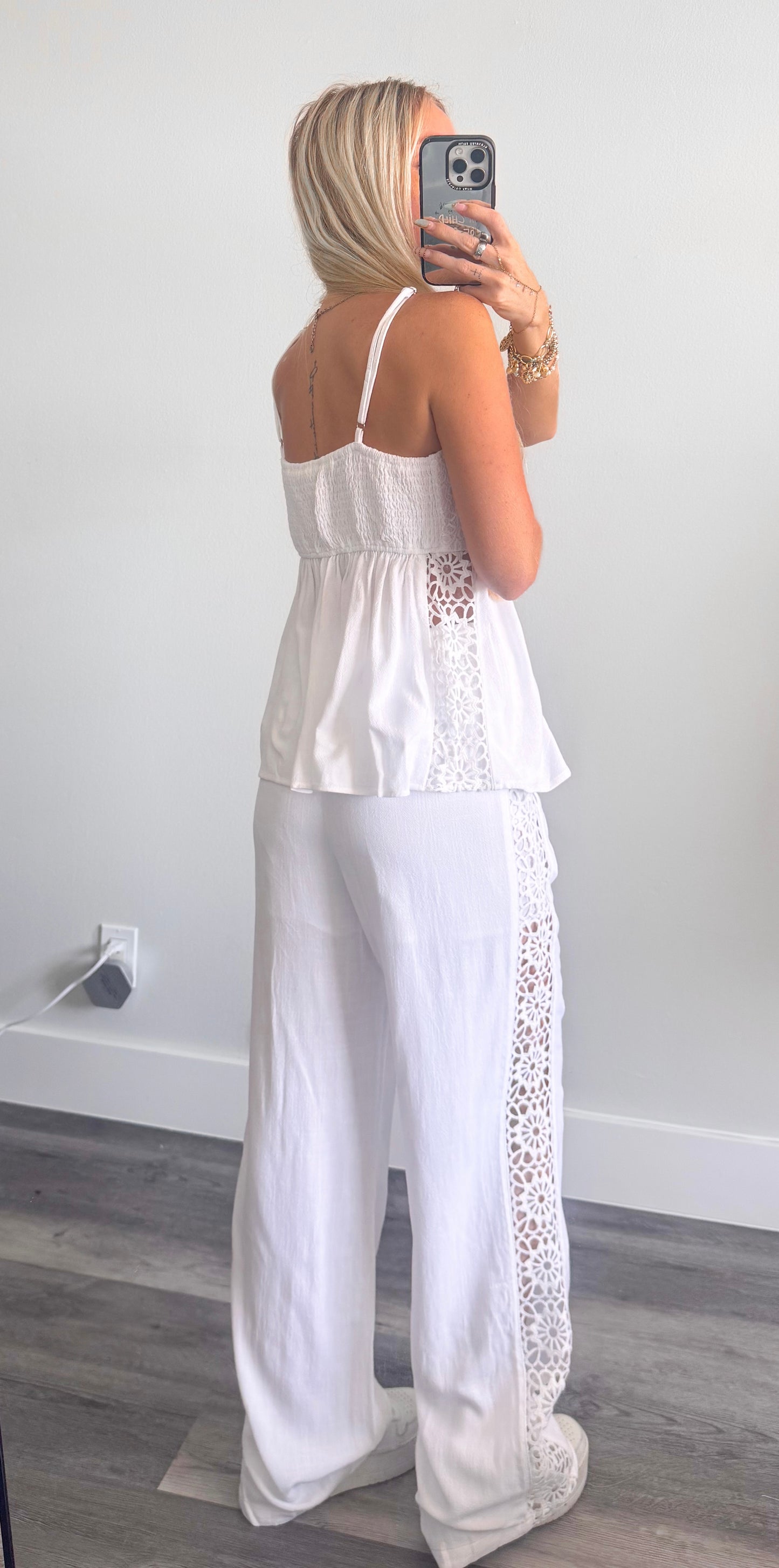 White Crochet Pants Set