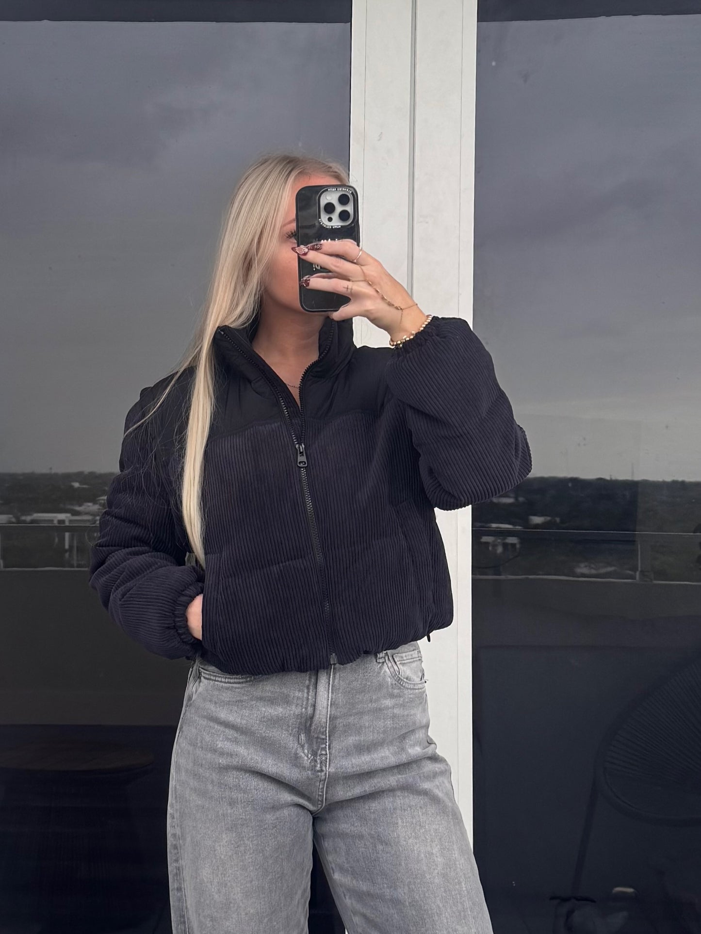 Black Corduroy Puffer Jacket