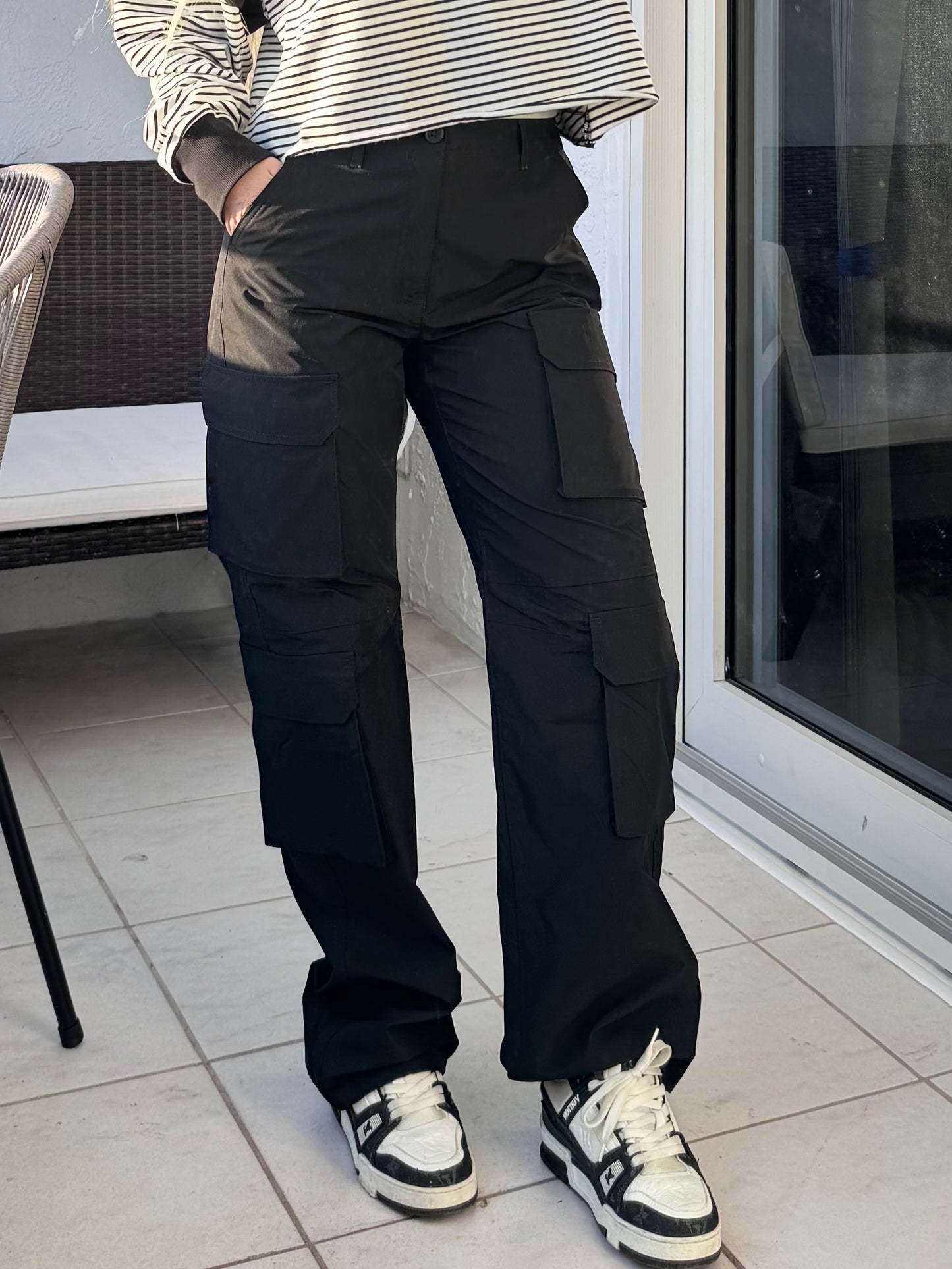 Black Nylon Cargo Pants
