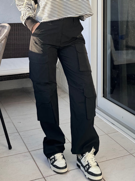 Black Nylon Cargo Pants