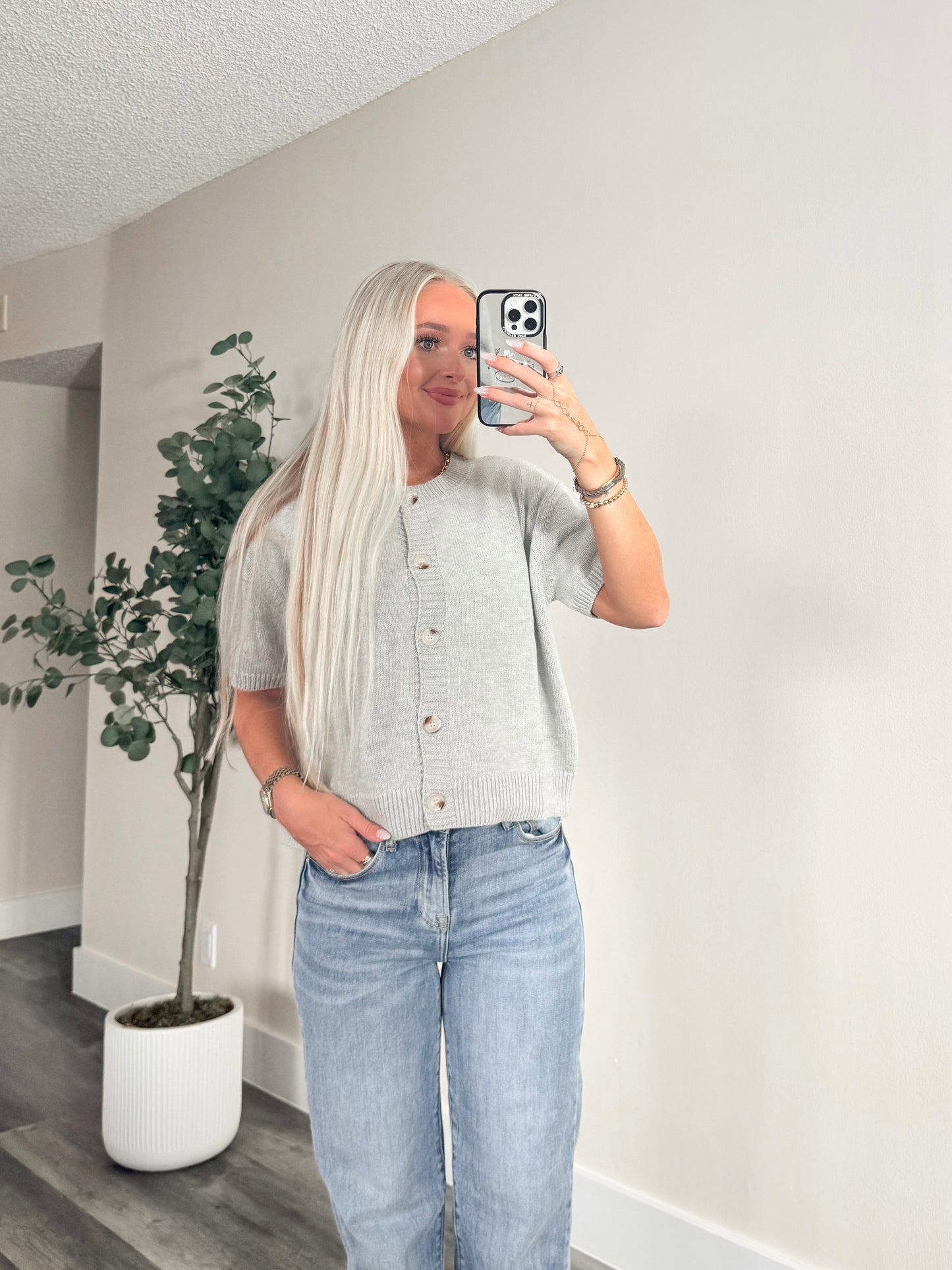 Grace in Grey Short Sleeve Cardigan