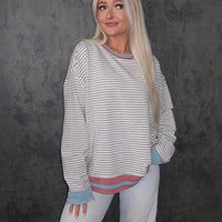 Grey Striped Oversized Long Sleeve