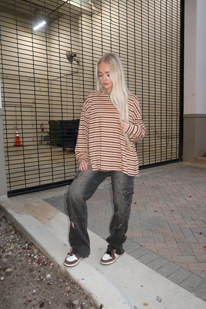 Taupe/ Mocha Striped Long Sleeve