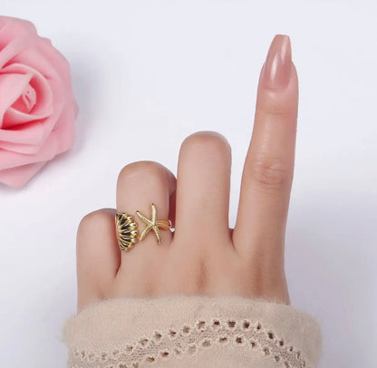 Gold Plated Shell & Starfish Ring