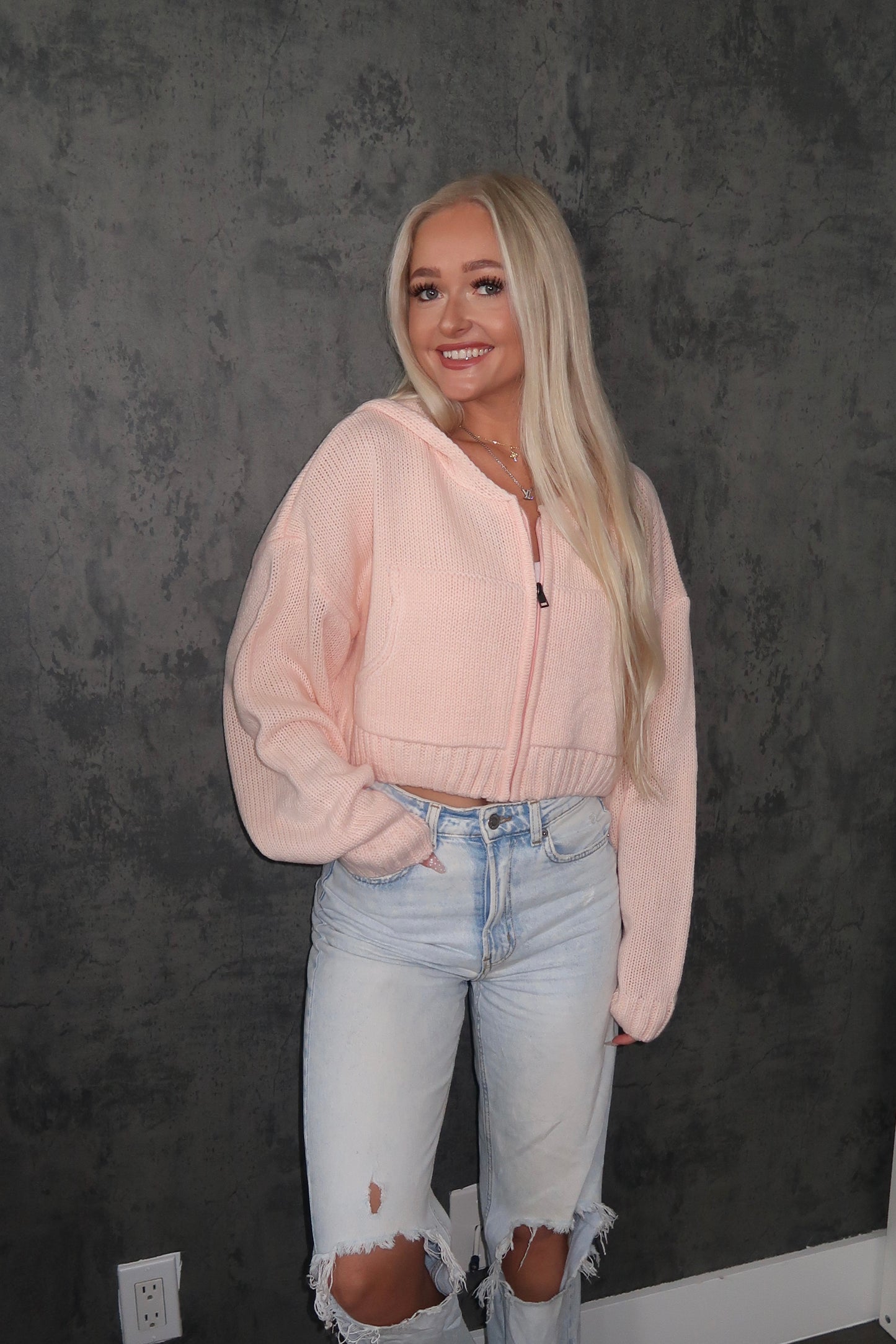Cropped Knit Zip Up