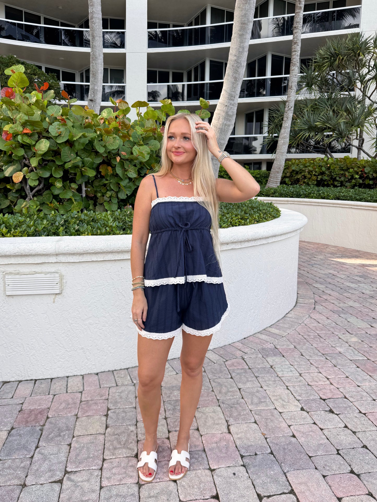 Pretty In Eyelet Set- Navy