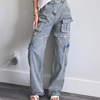 Snap Button Cargo Jeans
