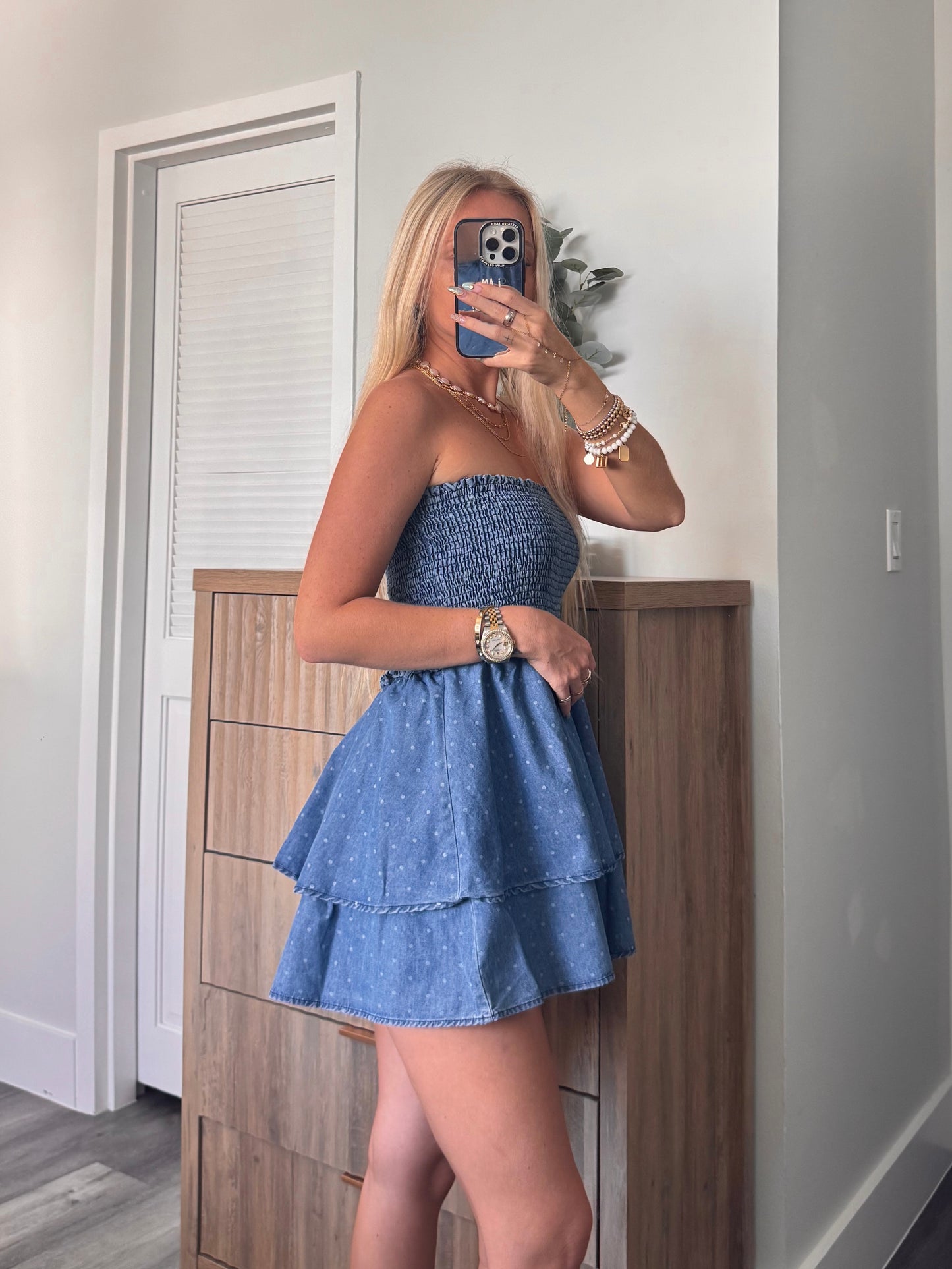 Penelope Polka Dot Denim Romper